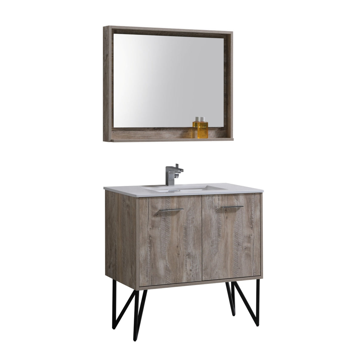 Bosco 36" Wall Mount Nature Wood Modern Bathroom Vanity w/ Quartz Countertop