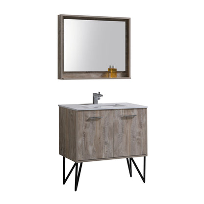 Bosco 36" Wall Mount Nature Wood Modern Bathroom Vanity w/ Quartz Countertop