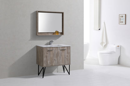 Bosco 36" Wall Mount Nature Wood Modern Bathroom Vanity w/ Quartz Countertop