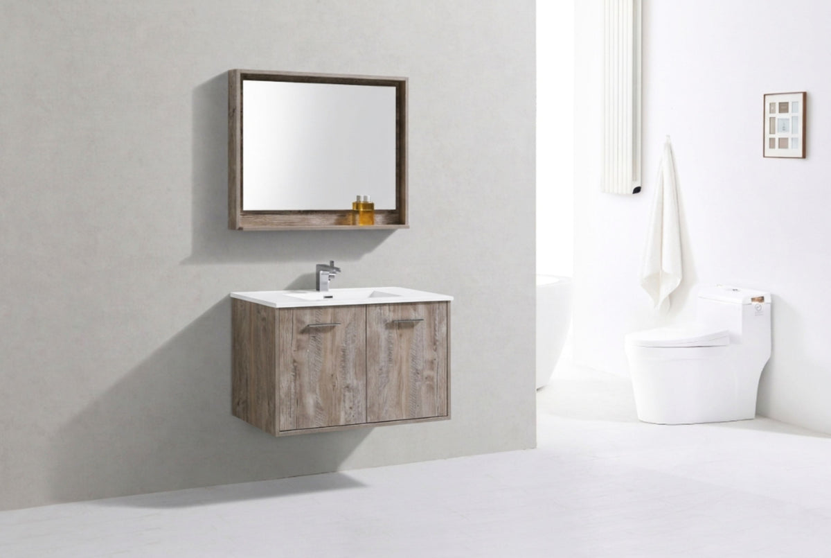 Bosco 36" Wall Mount Nature Wood Modern Bathroom Vanity w/ Quartz Countertop