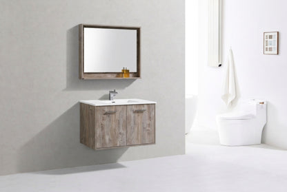 Bosco 36" Wall Mount Nature Wood Modern Bathroom Vanity w/ Quartz Countertop
