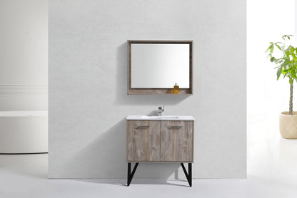 Bosco 36" Wall Mount Nature Wood Modern Bathroom Vanity w/ Quartz Countertop
