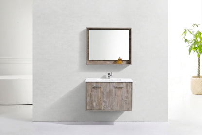 Bosco 36" Wall Mount Nature Wood Modern Bathroom Vanity w/ Quartz Countertop