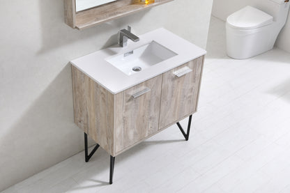 Bosco 36" Wall Mount Nature Wood Modern Bathroom Vanity w/ Quartz Countertop