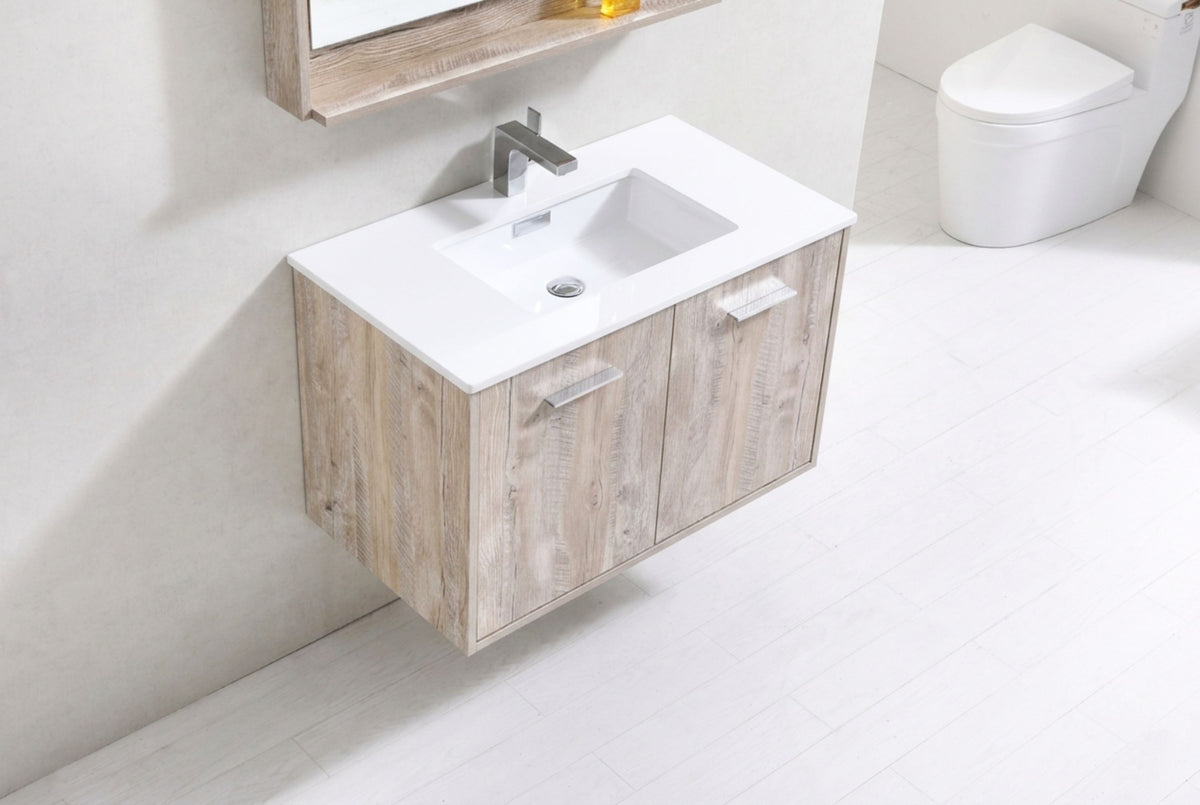 Bosco 36" Wall Mount Nature Wood Modern Bathroom Vanity w/ Quartz Countertop