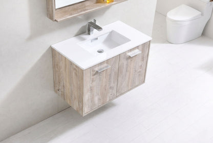 Bosco 36" Wall Mount Nature Wood Modern Bathroom Vanity w/ Quartz Countertop