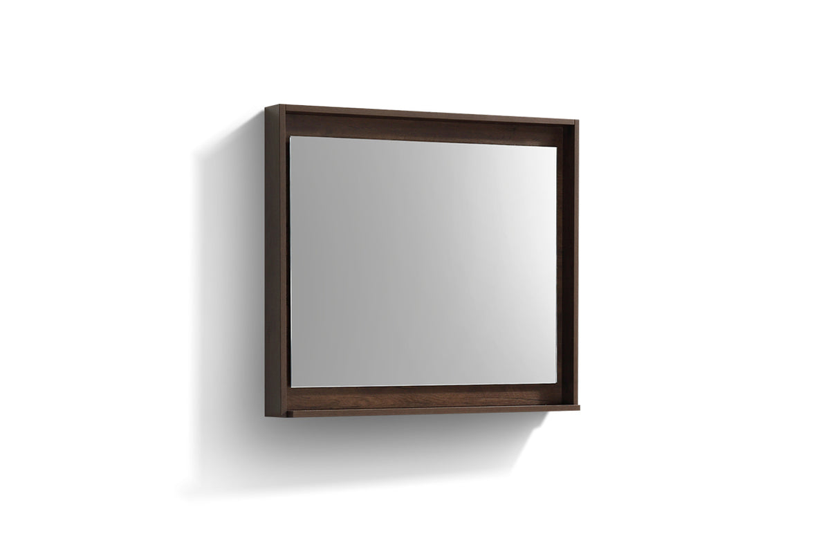 36" Framed Wall Mirror with Built-In Shelf – Rosewood