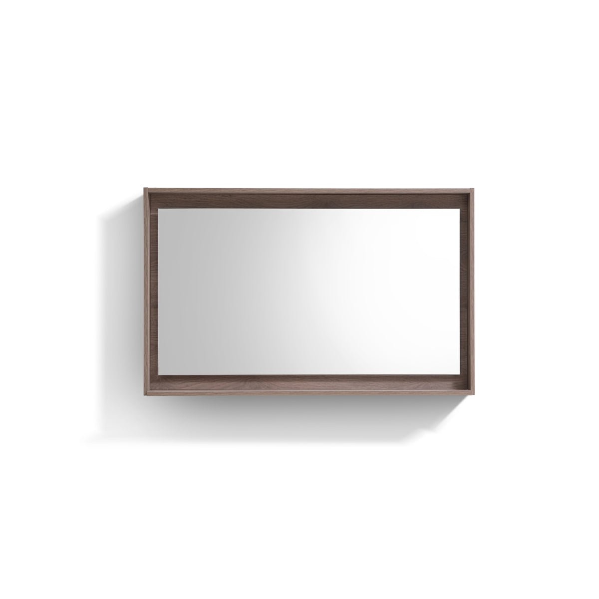 A 48 inch wide mirror with a shelf, featuring a butternut wood frame.
