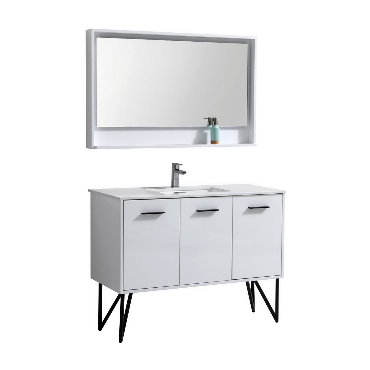 BOSCO 48" High Gloss White Modern Bathroom Vanity w/ Quartz Countertop