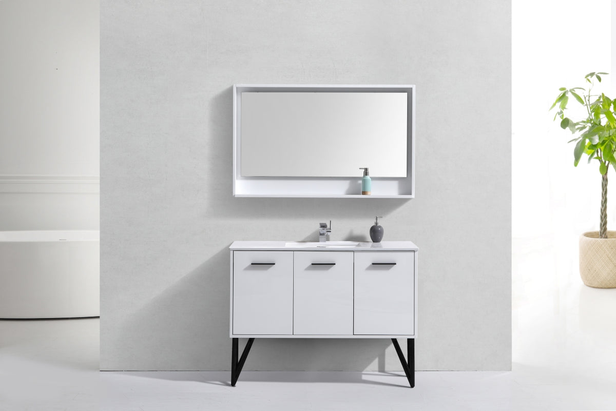 BOSCO 48" High Gloss White Modern Bathroom Vanity w/ Quartz Countertop