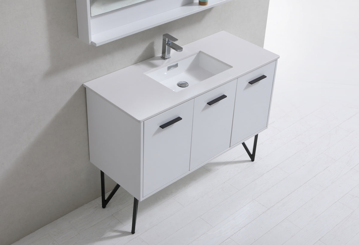 BOSCO 48" High Gloss White Modern Bathroom Vanity w/ Quartz Countertop