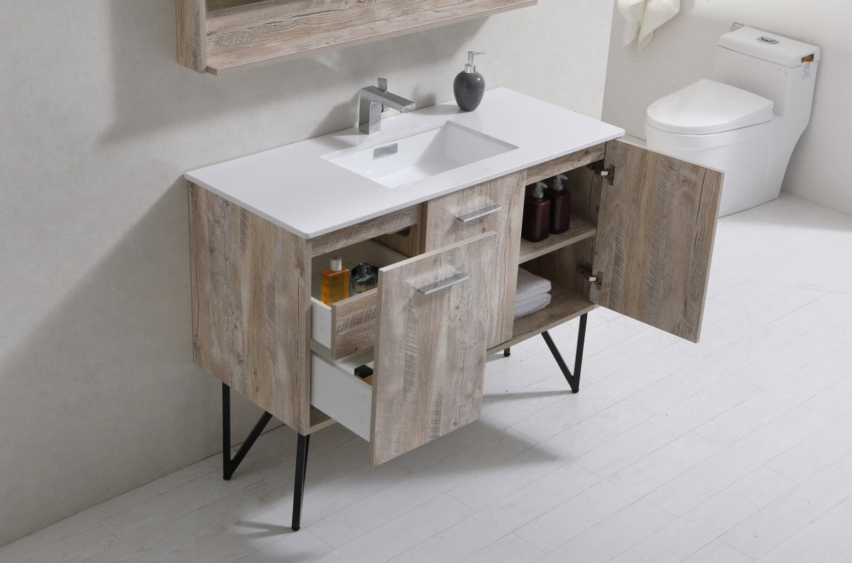 BOSCO 48" Nature Wood Modern Bathroom Vanity w/ Quartz Countertop