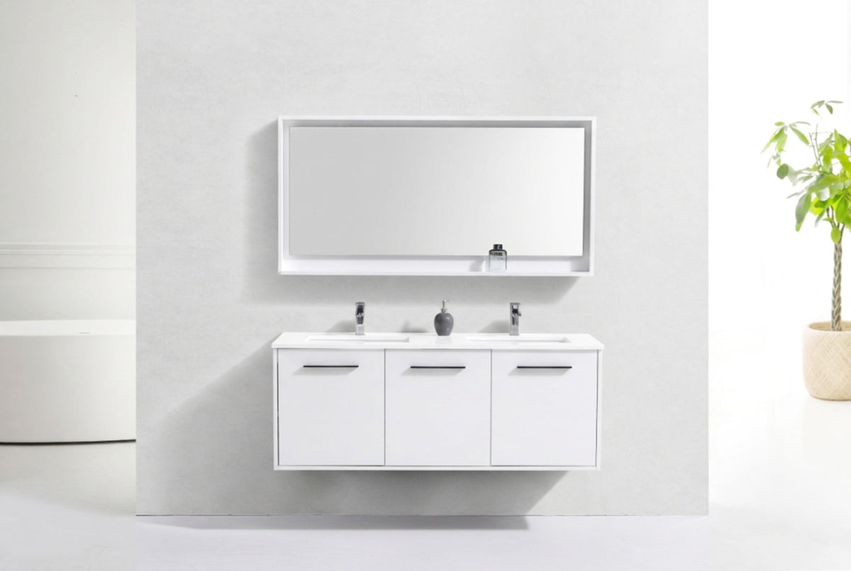 BOSCO 60" High Gloss White Modern Bathroom Vanity  w/ Quartz Countertop