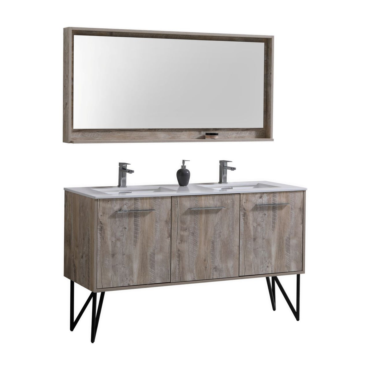 Bosco 60" Wall Mount Nature Wood Modern Bathroom Vanity w/ Quartz Countertop