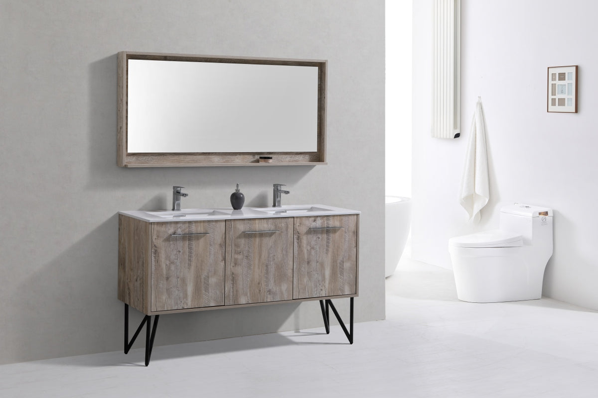 Bosco 60" Wall Mount Nature Wood Modern Bathroom Vanity w/ Quartz Countertop