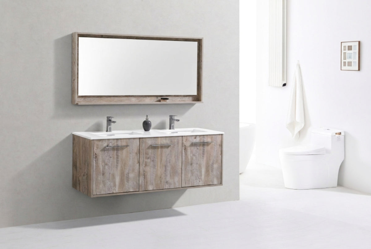 Bosco 60" Wall Mount Nature Wood Modern Bathroom Vanity w/ Quartz Countertop