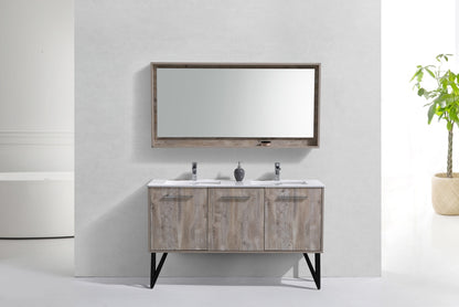 Bosco 60" Wall Mount Nature Wood Modern Bathroom Vanity w/ Quartz Countertop
