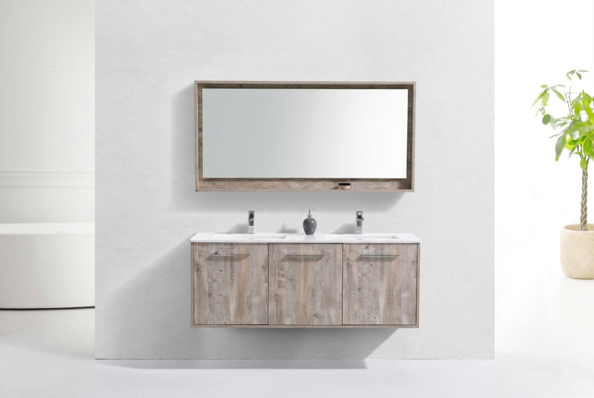 Bosco 60" Wall Mount Nature Wood Modern Bathroom Vanity w/ Quartz Countertop