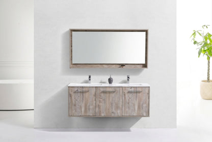 Bosco 60" Wall Mount Nature Wood Modern Bathroom Vanity w/ Quartz Countertop