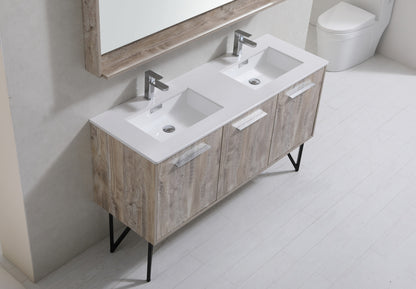 Bosco 60" Wall Mount Nature Wood Modern Bathroom Vanity w/ Quartz Countertop