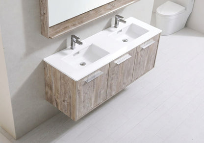 Bosco 60" Wall Mount Nature Wood Modern Bathroom Vanity w/ Quartz Countertop