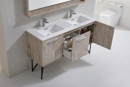 Bosco 60" Wall Mount Nature Wood Modern Bathroom Vanity w/ Quartz Countertop