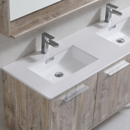 Bosco 60" Wall Mount Nature Wood Modern Bathroom Vanity w/ Quartz Countertop