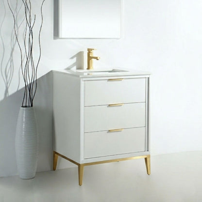 Divani 24" High Gloss White Vanity with Quartz Countertop
