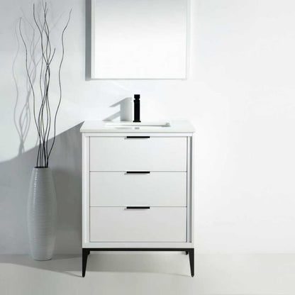 Divani 24" High Gloss White Vanity with Quartz Countertop