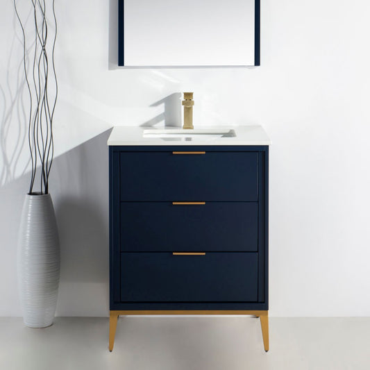 Divani 24'' Navy Blue Vanity W/ Quartz Counter Top