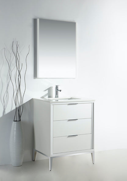 Divani 24" High Gloss White Vanity with Quartz Countertop