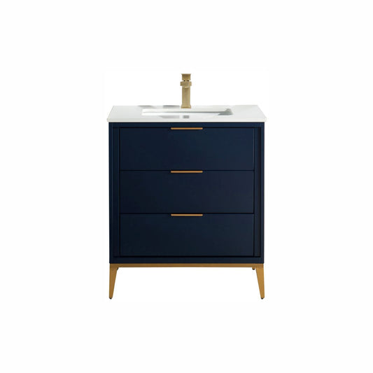 Divani 30'' Navy Blue Vanity W/ Quartz Counter Top