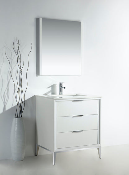 Divani 30" High Gloss White Vanity with Quartz Countertop