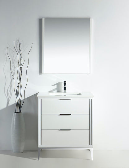 Divani 30" High Gloss White Vanity with Quartz Countertop