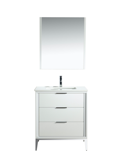 Divani 30" High Gloss White Vanity with Quartz Countertop
