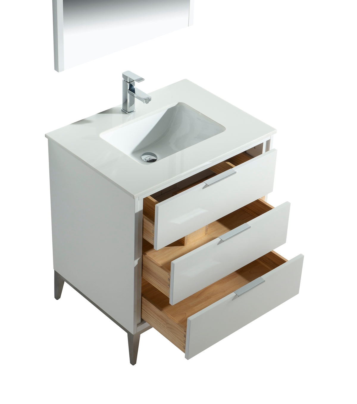 Divani 30" High Gloss White Vanity with Quartz Countertop