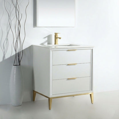 Divani 30" High Gloss White Vanity with Quartz Countertop