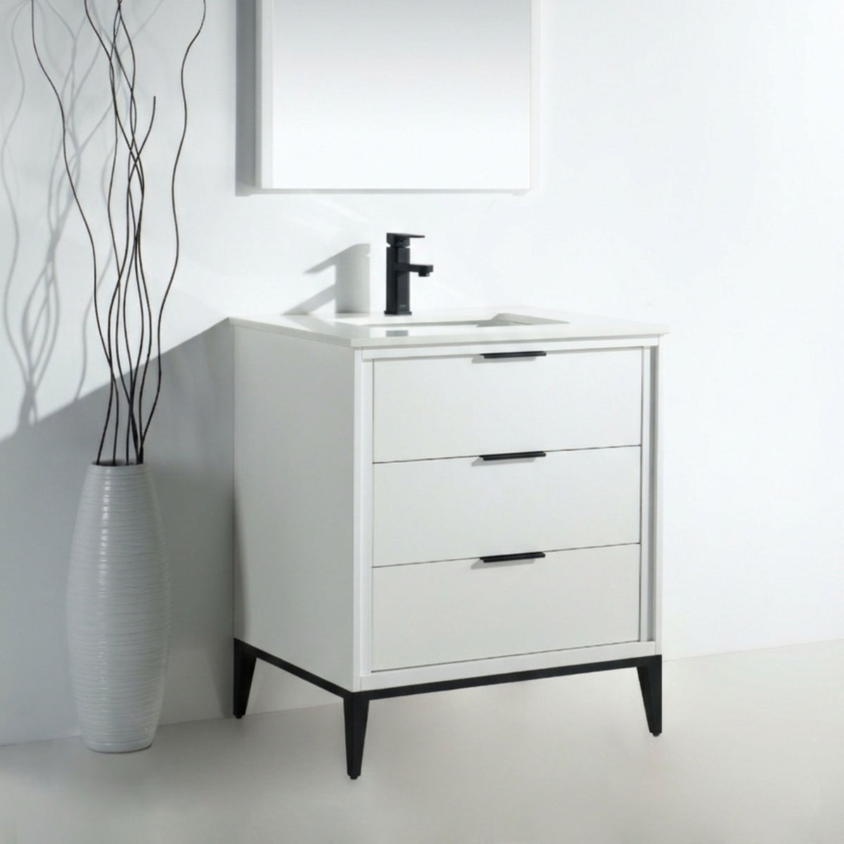 Divani 30" High Gloss White Vanity with Quartz Countertop