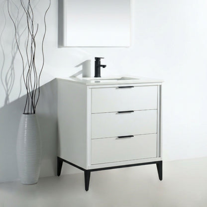 Divani 30" High Gloss White Vanity with Quartz Countertop