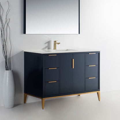 Divani 48'' Navy Blue Vanity W/ Quartz Counter Top - Restock ETA Mid of Nov