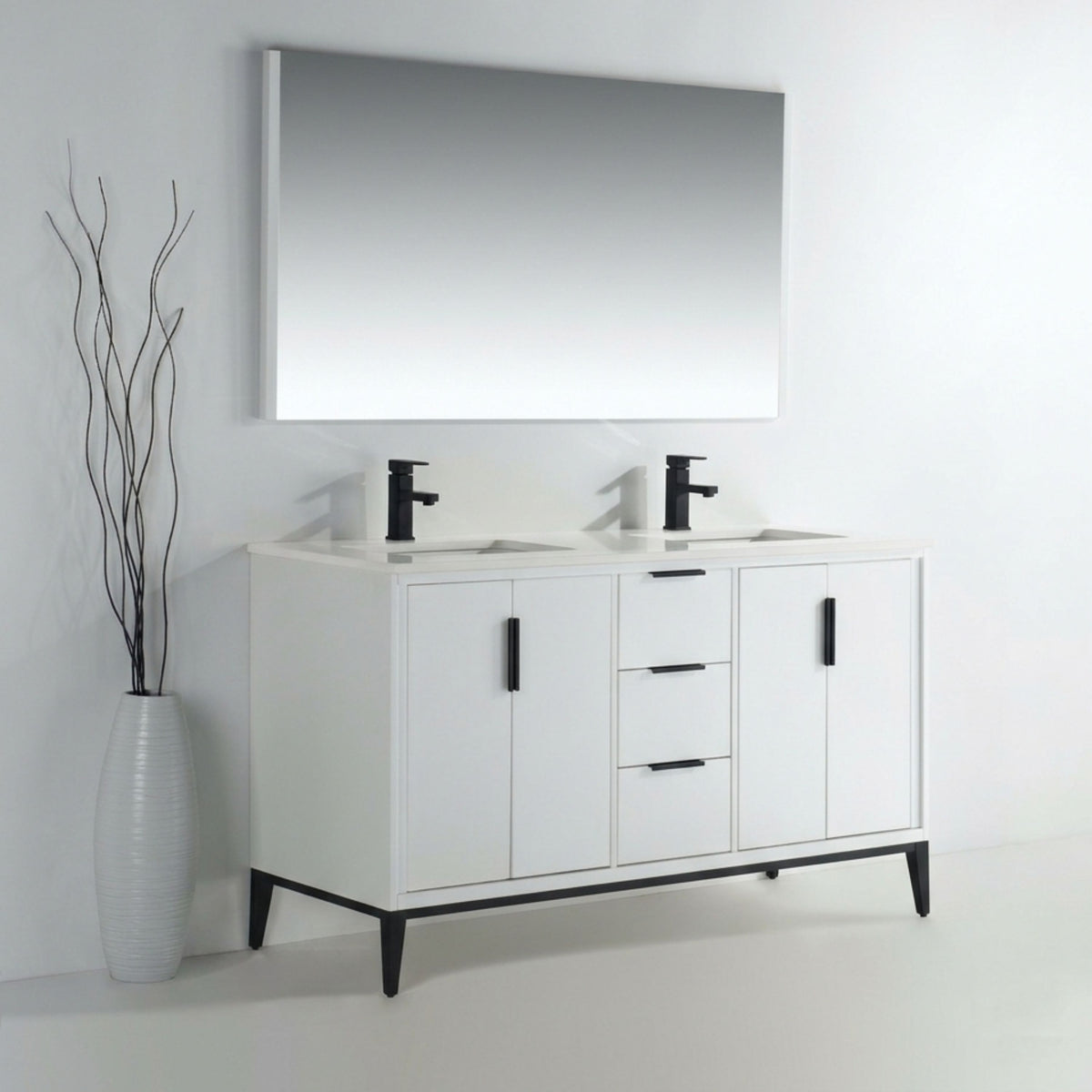 Divani 60" Gloss White Double Sink Bathroom Vanity with Quartz Countertop