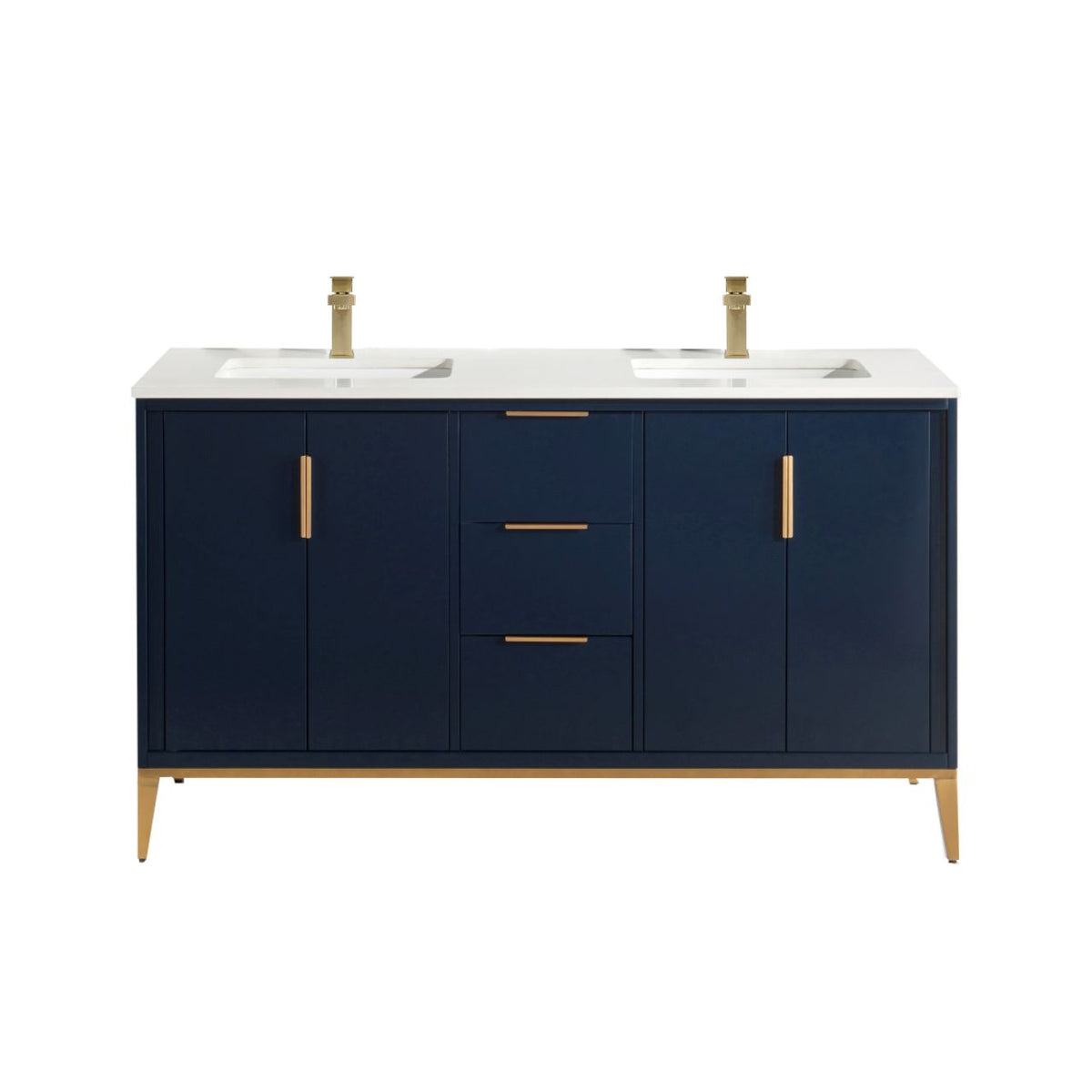 Divani 60" Navy Blue Double Sink Bathroom Vanity with Quartz Countertop