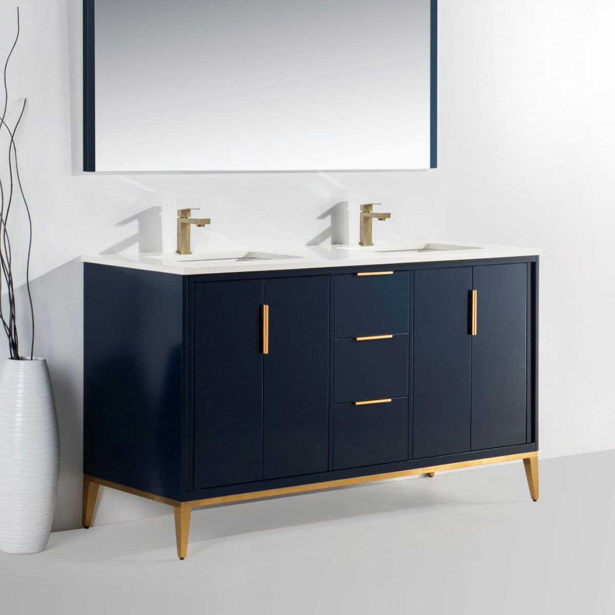 Divani 60" Navy Blue Double Sink Bathroom Vanity with Quartz Countertop