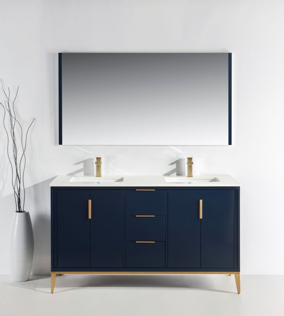 Divani 60" Navy Blue Double Sink Bathroom Vanity with Quartz Countertop