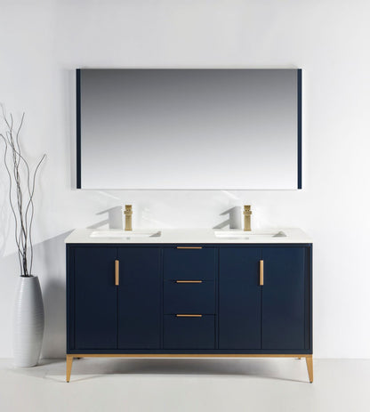 Divani 60" Navy Blue Double Sink Bathroom Vanity with Quartz Countertop