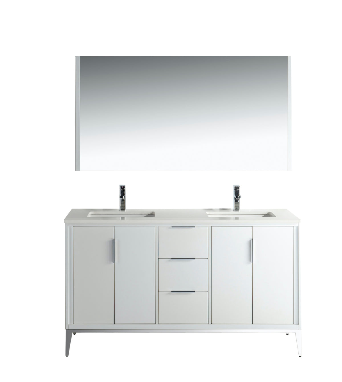 Divani 60" Gloss White Double Sink Bathroom Vanity with Quartz Countertop