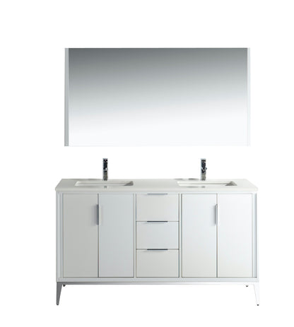 Divani 60" Gloss White Double Sink Bathroom Vanity with Quartz Countertop