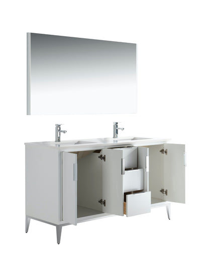 Divani 60" Gloss White Double Sink Bathroom Vanity with Quartz Countertop