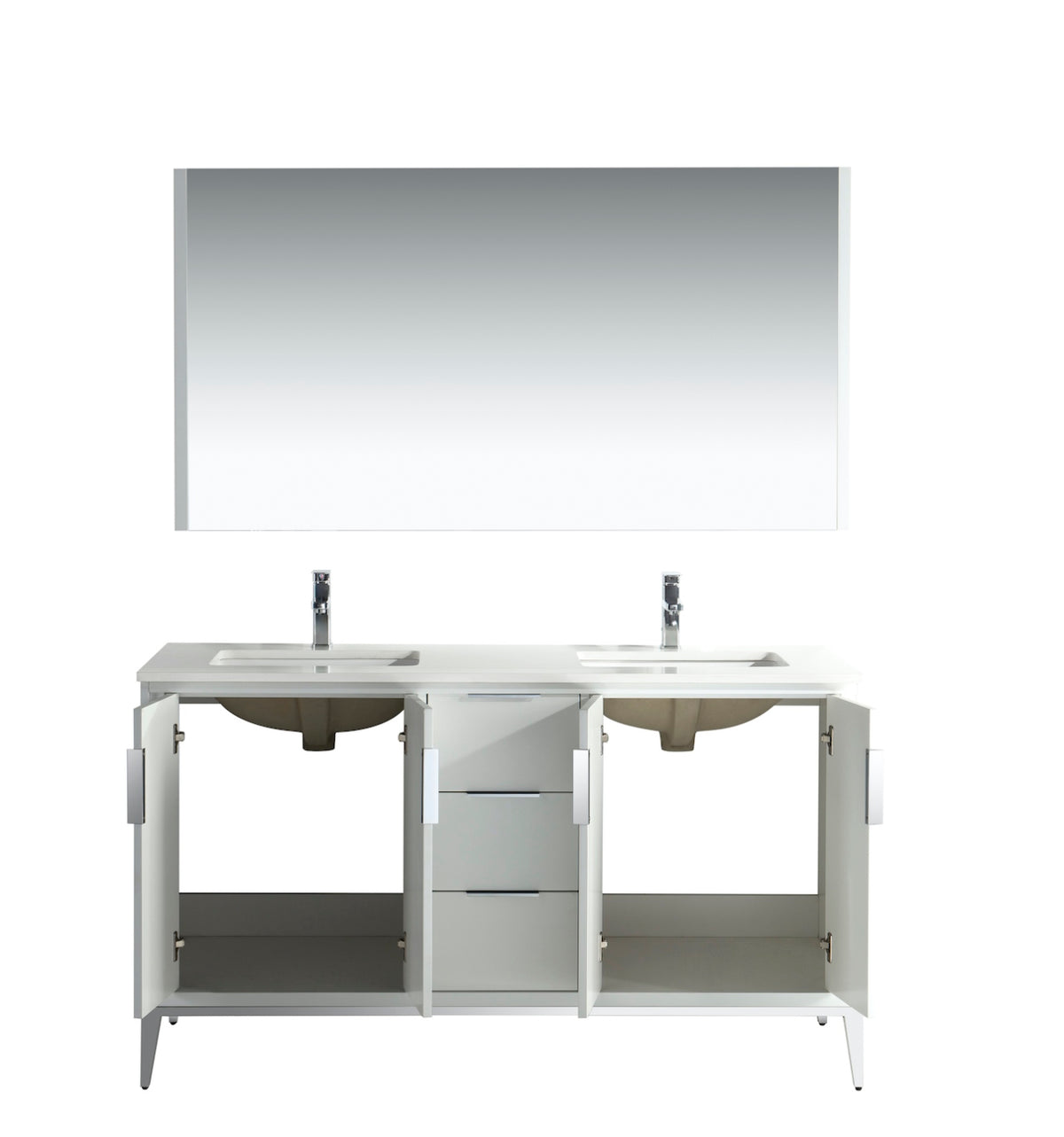 Divani 60" Gloss White Double Sink Bathroom Vanity with Quartz Countertop