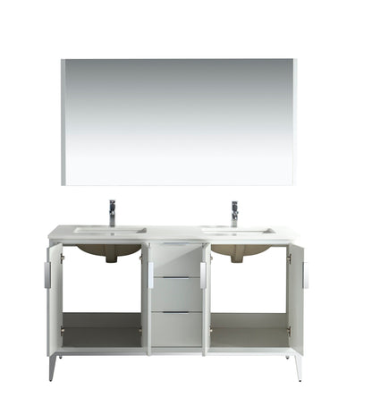 Divani 60" Gloss White Double Sink Bathroom Vanity with Quartz Countertop